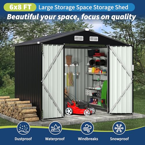 6x8FT Outdoor Metal Storage Sheds, Metal Garden Sheds & Outdoor Storage, MetalTool Shed with Lockable Door & Air Vents for Backyard Garden Patio Lawn