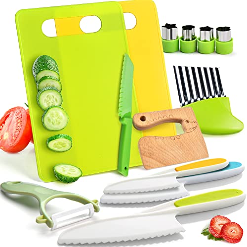 Comparison: Best Kitchen Sets For Toddlers 4 13 Pieces Montessori Kitchen Toys for Toddlers-Kids Cooking Sets Real-Toddler Toys Set for Real Cooking with Plastic Children Safe Knives Crinkle Cutter Kids Cutting Board