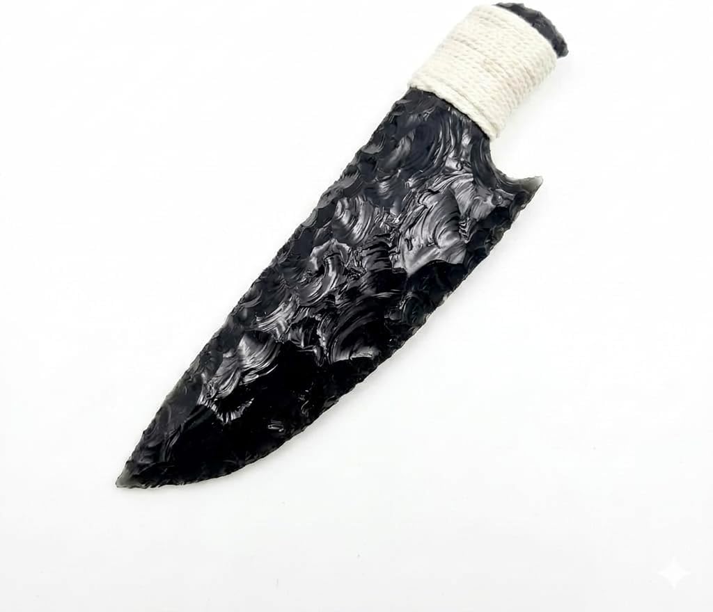 6 Inch Black Obsidian Athame Ritual Knife - Hand-Knapped Leaf-Blade Crystal Dagger - Traditional Handcrafted Altar Tool for Protection, Grounding, and Wiccan Ceremonies