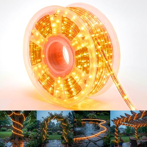 Image of 100ft Rope Lights For Outside,Connectable & Flexible Tube Lights with 8 Modes Controller,Waterproof Orange LED Rope Lighting for Deck,Garden,Pool,Patio,Bedroom,Party,Indoor & Outdoor Landscape Light