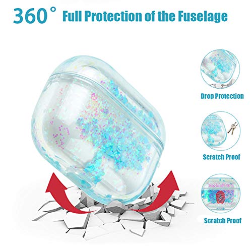 Sgvahy Bling Quicksand Case Compatible With Airpods Pro, Luxury Glitter Liquid Sequins Clear Hard Protective Case With Keychain Wireless Charging Box For Girls Women (Blue, Airpods Pro) #TOP4