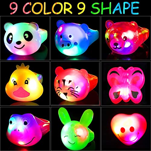 Mikulala 36 Stück LED leuchtende Ringe für Kinder, Graduation Party leuchtende Ringe für Jungen Mädchen, leuchtende Spielzeuge, Partyzubehör als Geschenke Klassenzimmer Preise mit niedlichen Tieren