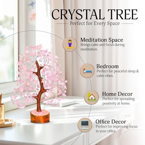 YATSKIA Rose Quartz Crystal Tree – Bonsai Tree of Life – Pink Room Decor – Desk Decorations for Women Office – Gemstones and Crystals – Stones and Crystals