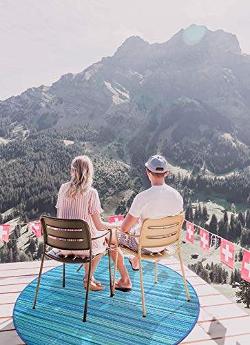 SMM006 Reversible Indoor Outdoor Plastic Rugs,Easy to Clean Outdoor Patio Rugs-(Blue,8Round)