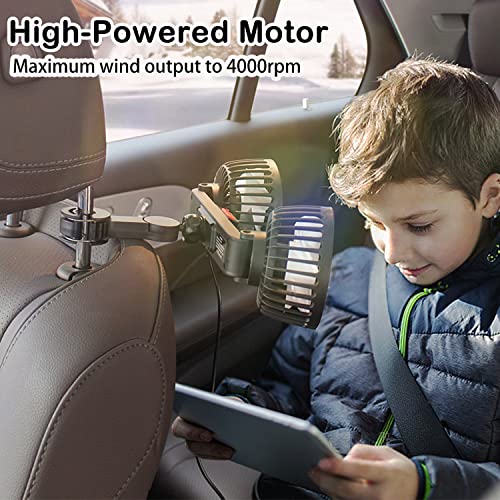 Xximuim Usb Car Fan,Adjustable Dual Head Clip Fan 360° Rotatable Cooling Air Fan For Rear Seat Passenger Portable Car Seat Fan Headrest For Vehicles, Suv, Rv, Boat #TOP1