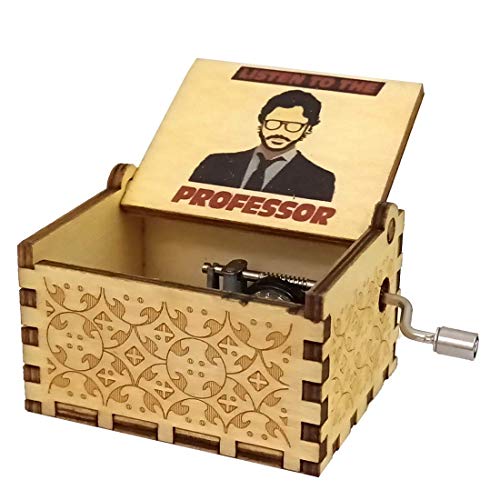Image of Zesta Money Heist Wooden Musical Box Gift | Vintage Music Crank Mini Collectible for Girlfriend, Boyfriend, Husband, Wife | Unique Musical Gifts for Music Lovers | Classic Wooden Box