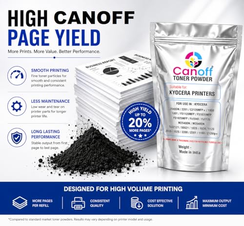 Image of CANOFF Toner Powder for KYOCERA TASKALFA 1800 1801 2200 2201 2540 2560 3040 3060 6025 6030 6525 ECOSYS 1024 1035 1120 1135 2035 2040 2530 2640 Printer and Copier (1Kg. Toner Powder)