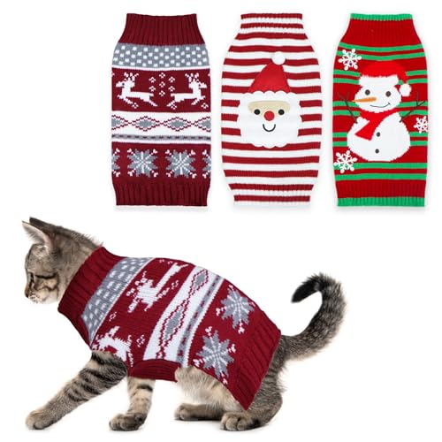 GOYOSWA 3 Pack Cat Christmas Sweater, Knit Pet Cat Sweaters