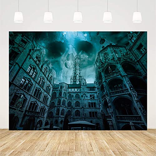 Sendy 7X5Ft Halloween Backdrop For Photography Horror Night Scary Skull Party Decorations Supplies Gothic Building Hanging Skeleton Ghost Child Cosplay Kid Background Banner Photo Shoot Studio Props #TOP1