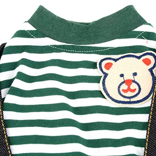Selmai Dog Outfits For Small Dogs Boy Summer Fashion Stripe Bear Shirts Denim Bib Pants Jumpsuits One Piece Apparel For Cats Puppies Chihuahua Clothes Adorable Rompers For Medium Pet 4 Legs Green S #TOP5