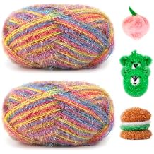 JeogYong Scrubby Yarn 2 Skeins 2 x 100g, 2 x 218yd Scrubby Sparkle Yarn, Fluffy Polyester Scrubbie Crochet String for Crocheting Knitting Dishcloths Washcloths DIY Projects