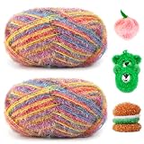 Uiopa Schwammgarn, 200g(2 x 100g, 2 x 200m) Glitzer Spülschwammgarn Häkel Bubble-Garn, Flauschige Schwammwolle Garn zum Häkeln Stricken Spültücher Badeschwämme Dekoration DIY Crafts