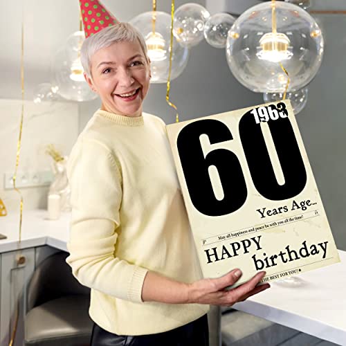 Image of Vintage Large 60th Birthday Card, 60th Birthday Gift for Men Women, 60th Birthday Decorations, 60th 1963 Birthday Gifts Ideas for Dad Mom, Jumbo 60 Year Old Greeting Card for Wife and Husband