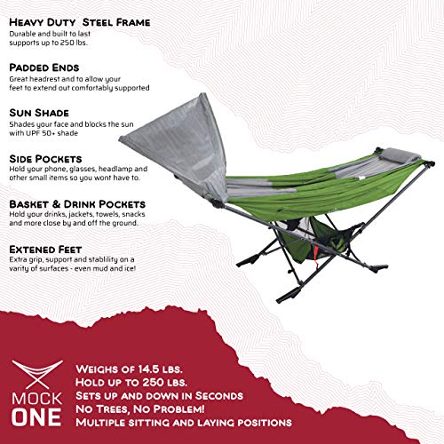 Republic Of Durable Goods Portable Hammock With Stand Included Compact Folding Camping Hammock Stand For Travel Car Camping Mock One Hammock Chair Foldable (Green/Grey) #TOP2