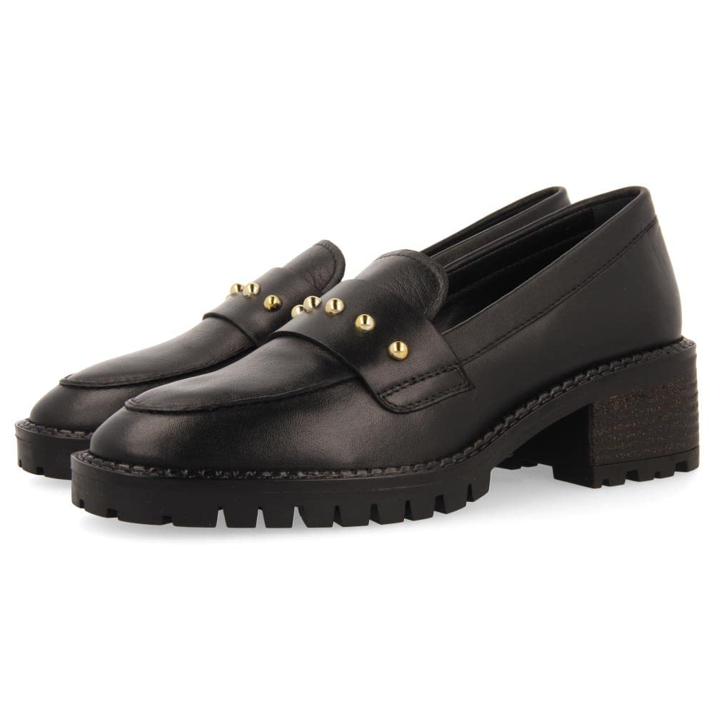 GIOSEPPO Mocasines Negros de Piel con Detalle de Tachuelas para Mujer ahtari
