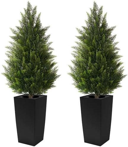 4FT Tall 2 Set Artificial Topiary Cedar Tree, Indoor Realistic Fa...