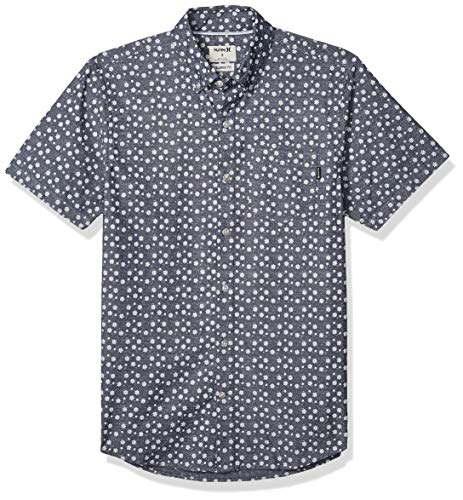 Hurley Men's Printed Short Sleeve Button Down Woven Shirt, Obsidian, M