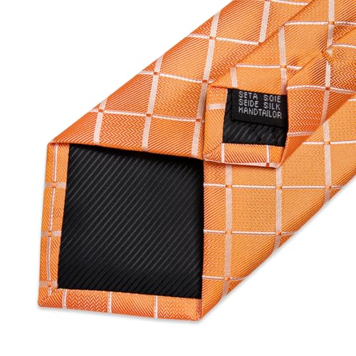 Image of DiBanGu Mens Silk Plaid Tie and Pocket Square Set | Elegant Silk Formal Tie Set, Woven Check Necktie and Cufflinks Tie Clip Set, Perfect for Wedding Party, Comes in Gift Box