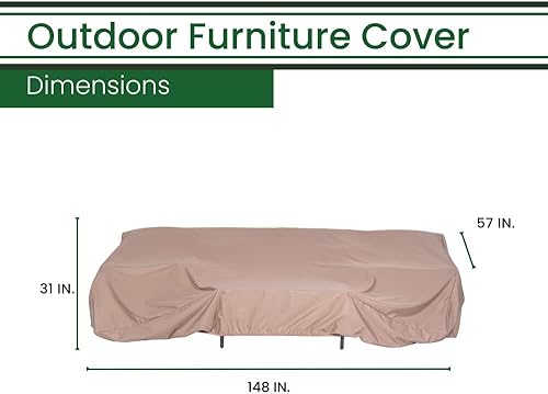 Miniatura 10 de Hanover Funda rectangular grande para muebles de comedor de 9 piezas, impermeable, resistente a la intemperie, 130 pulgadas de largo x 106.3