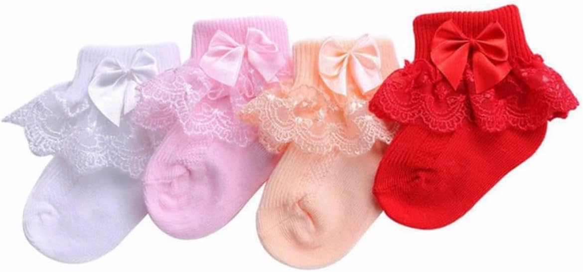 2 Pairs Socks Lace Bow-knot Stockings for Newborns Years Soft Breathable Warm White Pink S Comfortable Elastic Socks