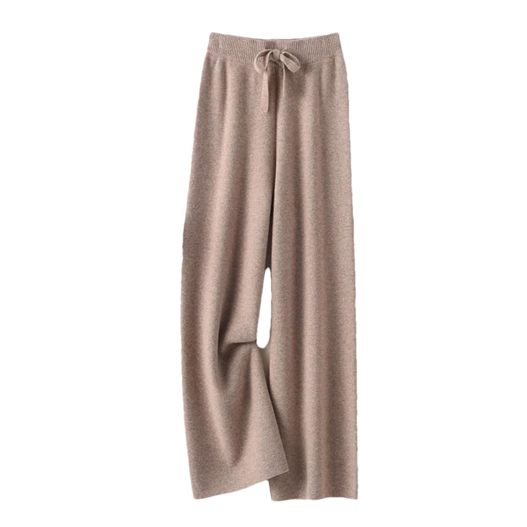 Womens Knit Trousers Solid High Waist Drawstring Casual Loose Wide Leg Pants S XL