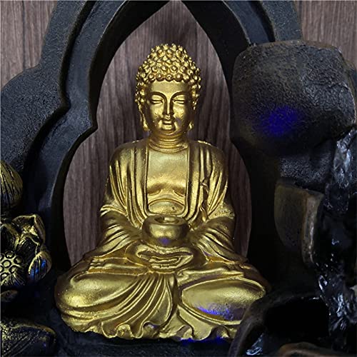 IndoorRelaxation fontanna wodospad ręcznie robiona żywica złoto buddyjska statuetka LED szczęśliwa feng shui maskotka biurko fontanny wodne kreatywne dekoracje domu akcesoria domowe fontanny