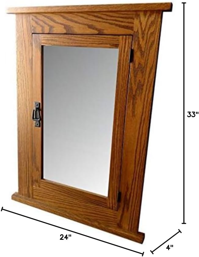 24" W x 33" H Solid Oak Mission Recessed Medicine Cabinet/Solid Wood & Handmade