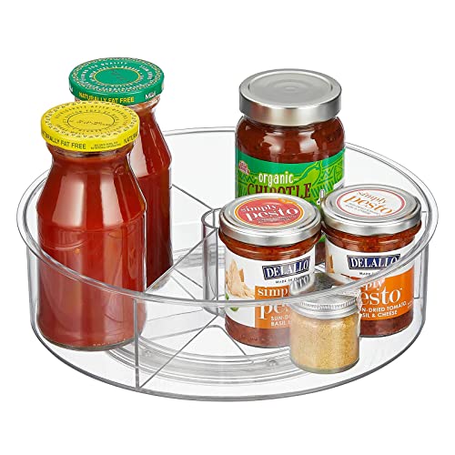 mDesign Lazy Susan Turntable Divided Spinner for Kitchen/Bathroom, Pantry, Fridge, Cupboards Organizing, Fully Rotating Organizer for Food, Spices, Condiments, 11.5' Round, Lumiere Collection, Clear