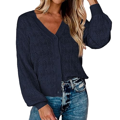 Cardigan de lana para mujer con punto calado y botones