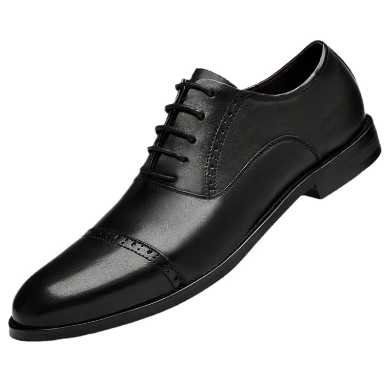 Mens Dress Oxford Shoes Leather Lace Up Round Toe Non Slip Office Business Classic Comfortable Formal Casual Slip Resistant