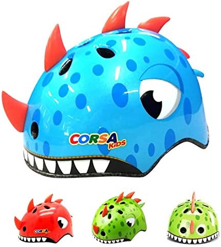 TITST Kids Helmet, Age 2-13 Years Old, Cute Cartoon Animal 3D Dinosaur Helmets, Adjustable Youth Boys Girls Multi-Sport Protection Gear Size19-23" for Cycle Bike Scooter Skating LUOWAN blue-S