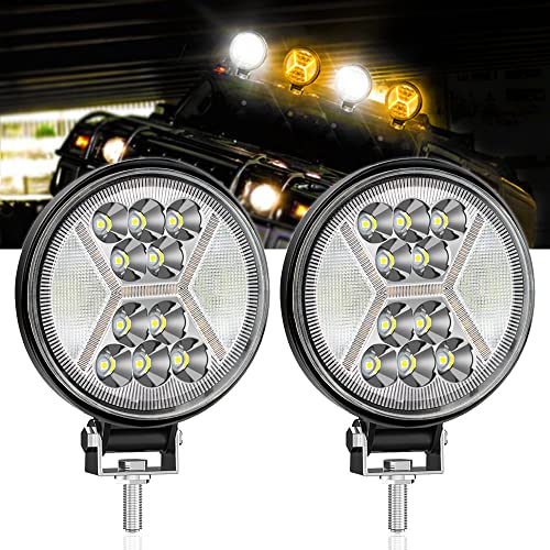 Teguangmei 132W Faros de Trabajo LED,2PCS 4'' 39SMD Faros de Trabajo 3000LM 6000K Focos de Coche - Super Brillante Blanco Ámbar Impermeable Faros LED Trabajo Para Camión Moto Barco SUV ATV 4X4 Tractor Cover