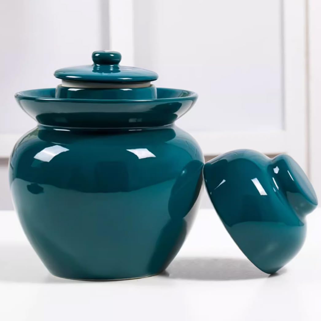 Ceramiczny kolorowy słoik na ogórki z pokrywkami, duży tradycyjny chiński porcelanowy słoik na ogórki, ceramiczny garnek do fermentacji z pokrywką z uszczelką wodną różowy-5L(Żółty-5L