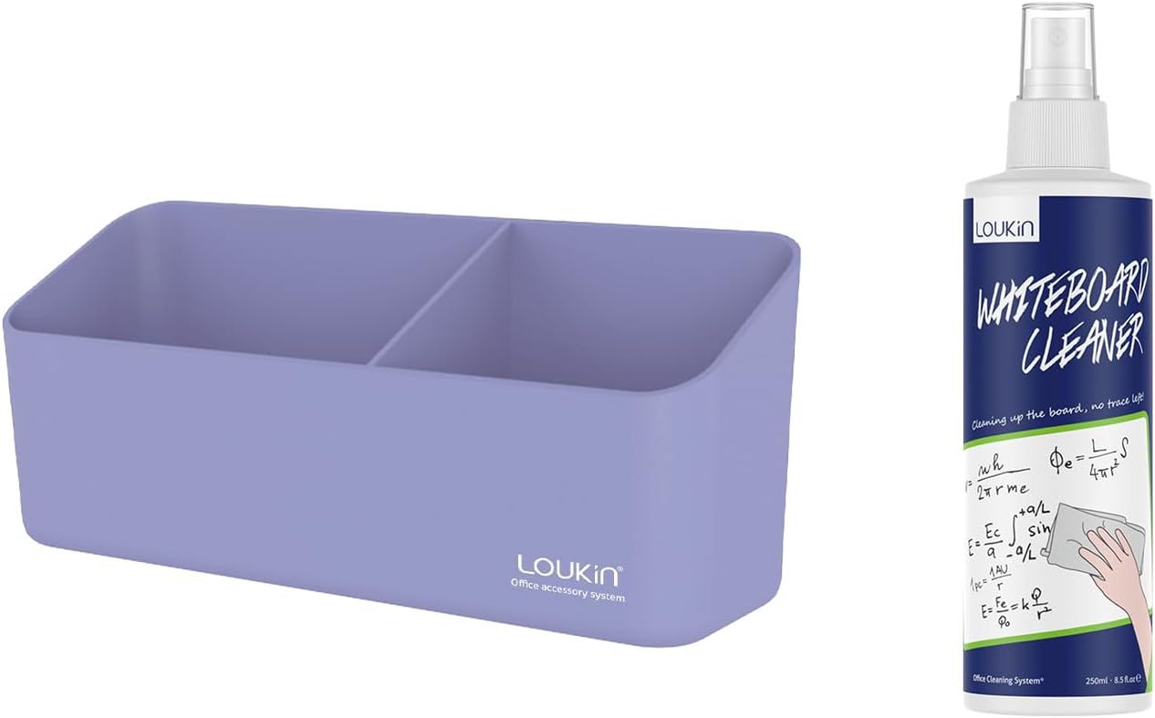 loukin Whiteboard Accessories Bundle | Magnetic and Adhesive Marker Holder(Purple) + Non-toxic Whiteboard Cleaner (8.5 fl oz)
