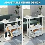 BYMECOST Adjustable Height Student Computer Desk, Mobile Portable Laptop Table for Home Office, 31.5" Small Spaces Standing Desk with Storage for Bedside Study Work Game on Wheels - Image 4