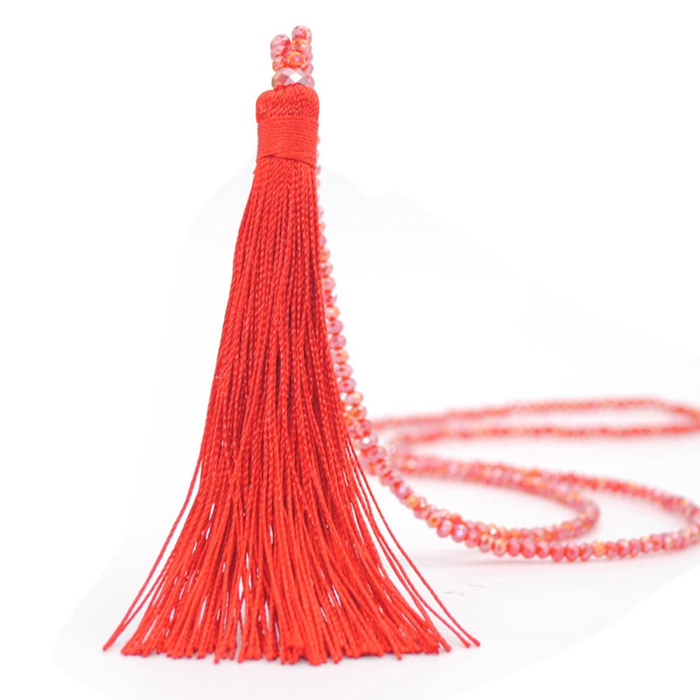 COLORFUL BLING Handmade Woven Layered Y shaped Long Tassel Fringe Crystal Beads Pendant Necklace for Women Jewelry