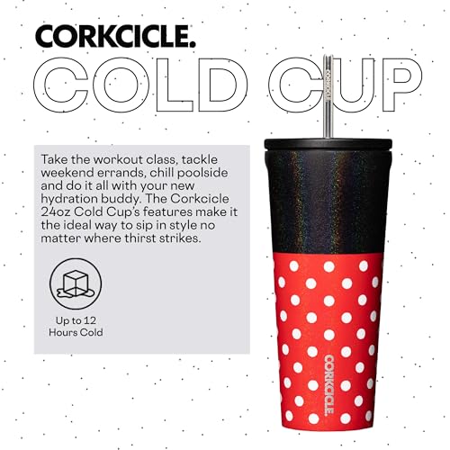 Corkcicle x Disney Minnie Mouse Crossbody Water Bottle Sling Bag & Insulated Cold Cup, Polka Dot Red, Two Items Holiday Gifts Bundle Set, Water Bottle Holder with Strap Fits 16-40oz Tumbler, 24oz Cup