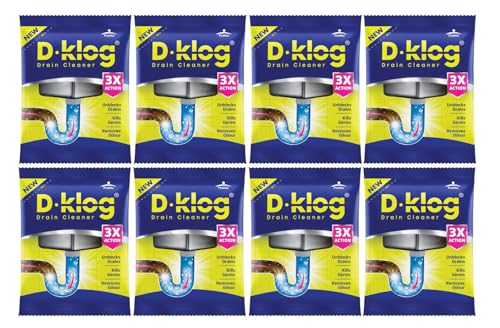 Image of D-Klog Drain Cleaner Powder (45g x 8 Units), Removes Clogs, Blockages in Washbasin, Septic Tank, Sinks, Pipes within 30 mins | Drain expert | Sink cleaner| Toilet Cleaner