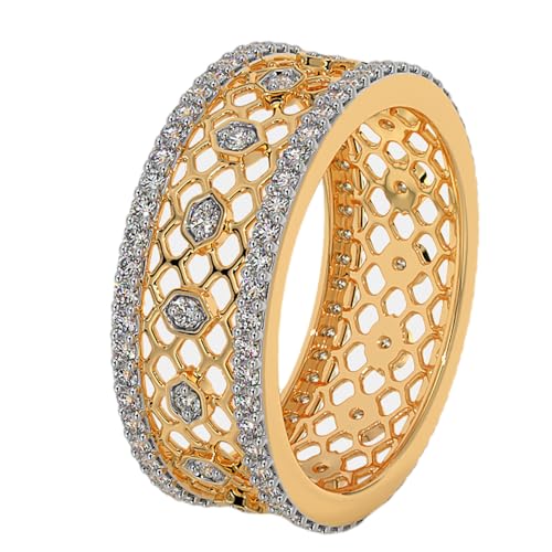 YUGNA The Riasti RNG-1866 - Anillo de moissanita de 0,648 quilates con plata de ley chapada en oro de 14 quilates de 2,77 gramos, Plata de ley Plata de ley Moissanita, Moissanita