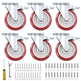 ZEONHEI 5 Inch Heavy Duty Caster Wheels Set of 6 with Dual Locking Brakes, Rolling 360 Swivel Wheel, 1320lbs Capacity Silent Wheels for Workbench, Furniture Moving