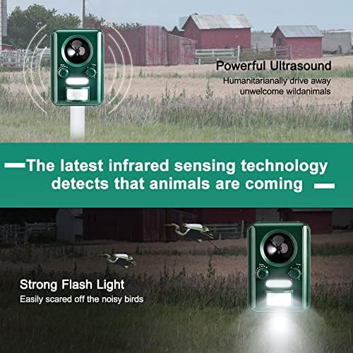 Ultrasonic Animal Repellent, Joycabin Waterproof Cat Repeller with Ground, Solar Powered Battery Fox Repeller, Dog Deterrent for Garden Field