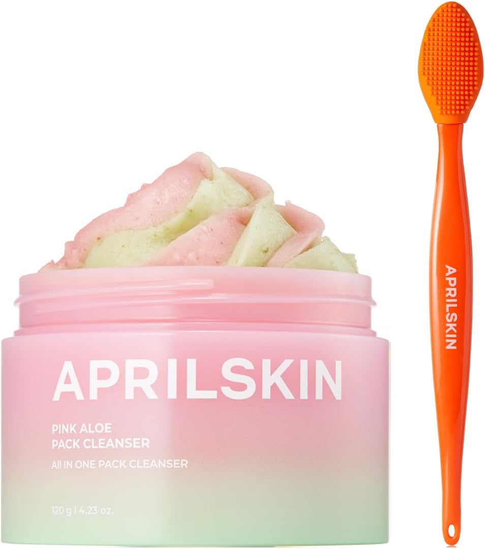 APRILSKIN Pink Aloe Cleanser with Pore Brush: Pink Aloe Facial Polish Cleanser and Pore Cleansing Facial Silicone Brush