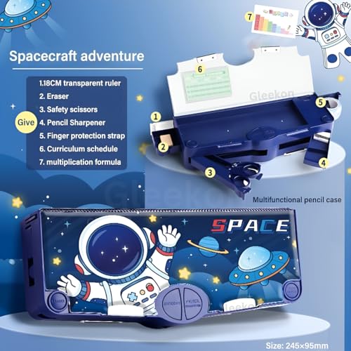 Image of Gleekonr̥ Space Astronaut Pencil Box for Girls & Kids, Compass Box for Boys, Pencil Pouch for School, Pencil case Gift for Boys (Space Astronaut)