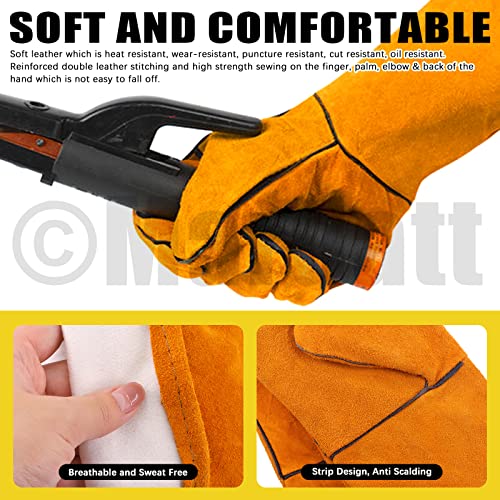 Mardatt 5 Pcs 16” Extra Long Leather Welding Work Sleeves, Stick Welding Gloves And Apron Fireproof And Heat Resistant Protective Leather Set For Men &Women Welding Woodworking Gardening #TOP5