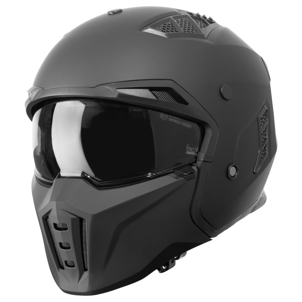 VINZ Shuto helmet with main visor and sun visor down.