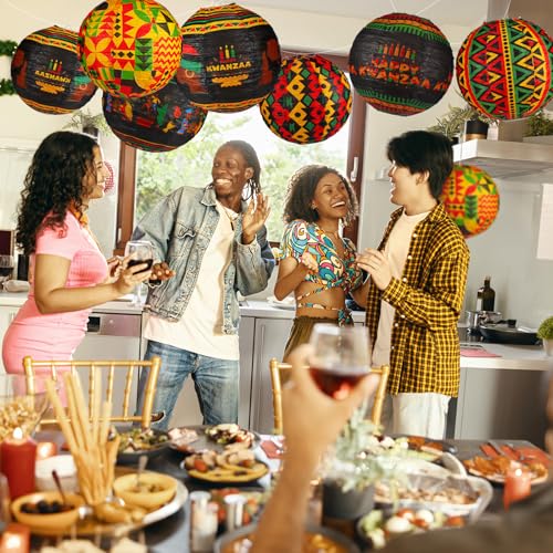Image of Panelee 12 Pcs Kwanzaa Paper Lanterns 8 Inch Round Hanging Decorations for Kwanzaa Party Supplies Indoor Outdoor
