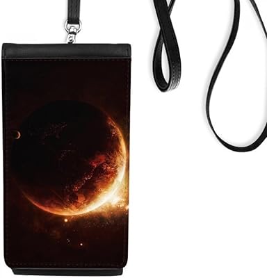 Golden Shining Universe Illustration Pattern Phone Wallet Purse Hanging Mobile Pouch Black Pocket