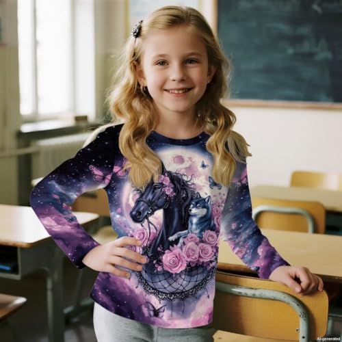 Image of WELLFLYHOM Long Sleeve T-Shirt for Boys Girls 3-16 Years Old Tee Tops Crewneck Pullover Shirts Fall Outfits