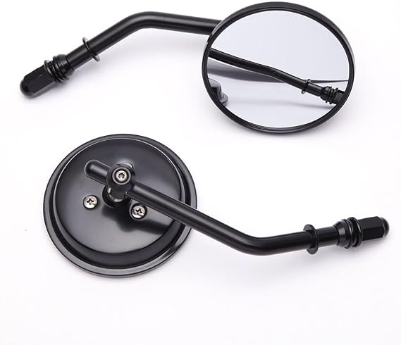 Motorcycle Mirror,10mm Motorbike Rear View Mirror Irregular Shape Compatible with Harley Street Glide Electra Glide Road King Softail Touring Sportster and More (Black Round Shape)