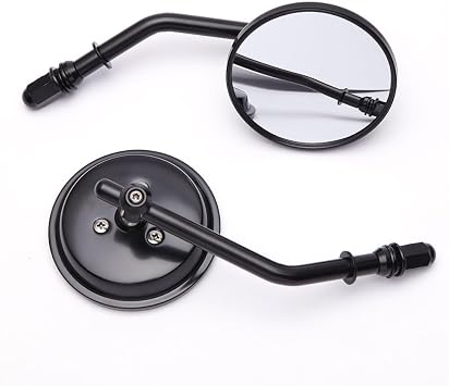 Motorcycle Mirror,10mm Motorbike Rear View Mirror Irregular Shape Compatible with Harley Street Glide Electra Glide Road King Softail Touring Sportster and More (Black Round Shape)